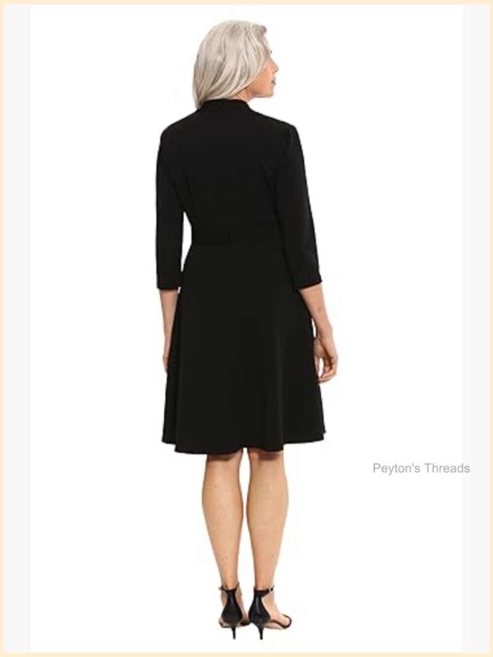 Crepe Fit and Flare Midi Dress with Waist Button Detail - Picture 3 of 7